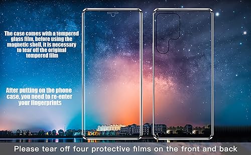 Miniatura 3 de Funda ultra magnética para Galaxy S22, vidrio templado transparente de cuerpo completo de 360 con absorción magnética, carcasa de aluminio para