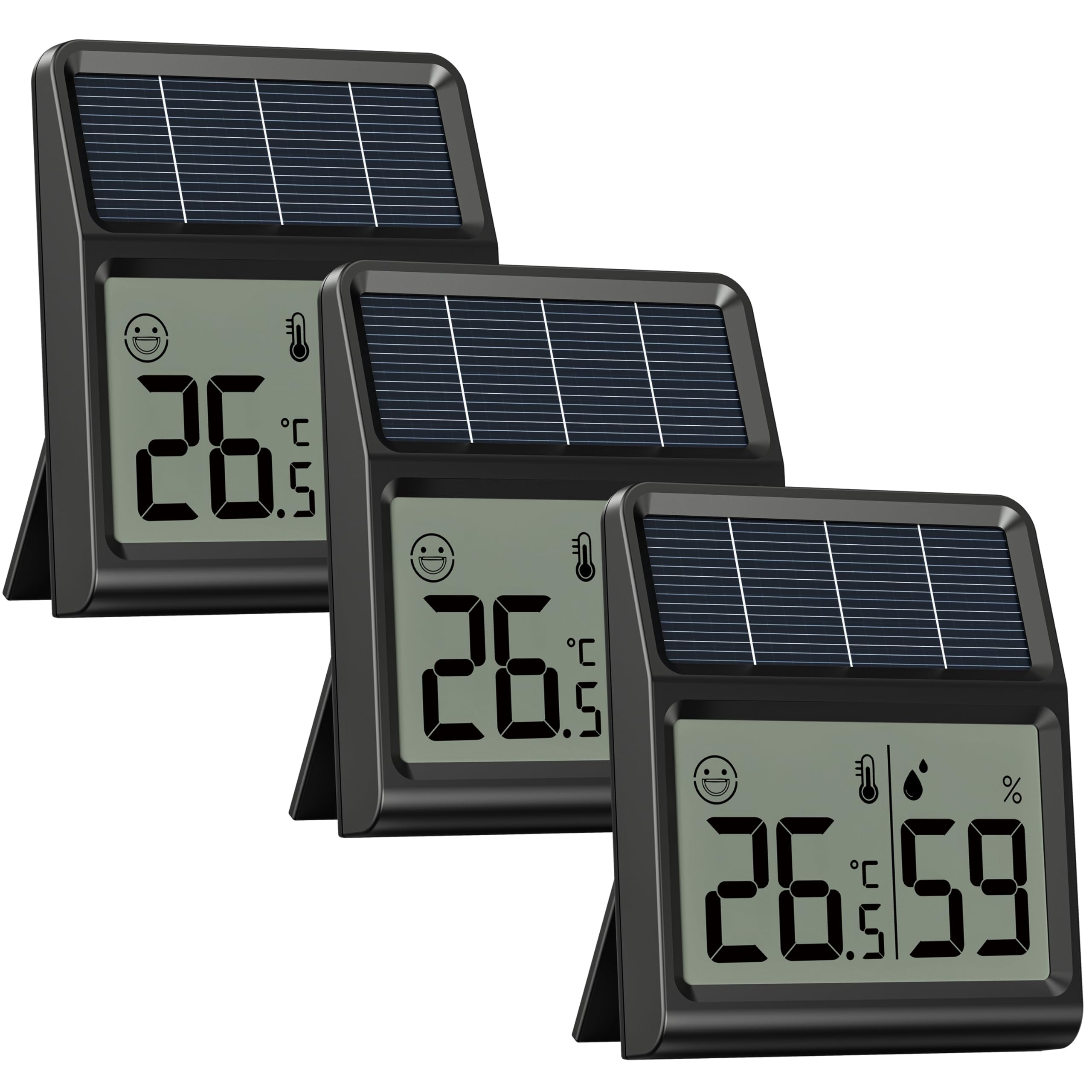 Solar Hygrometer, Thermometer innen mit Raumlicht-Betrieb, Luftfeuchtigkeitsmesser Raumthermometer, Keine Batterie, Keine Funktion Ohne Licht, Weiß 1er-Pack