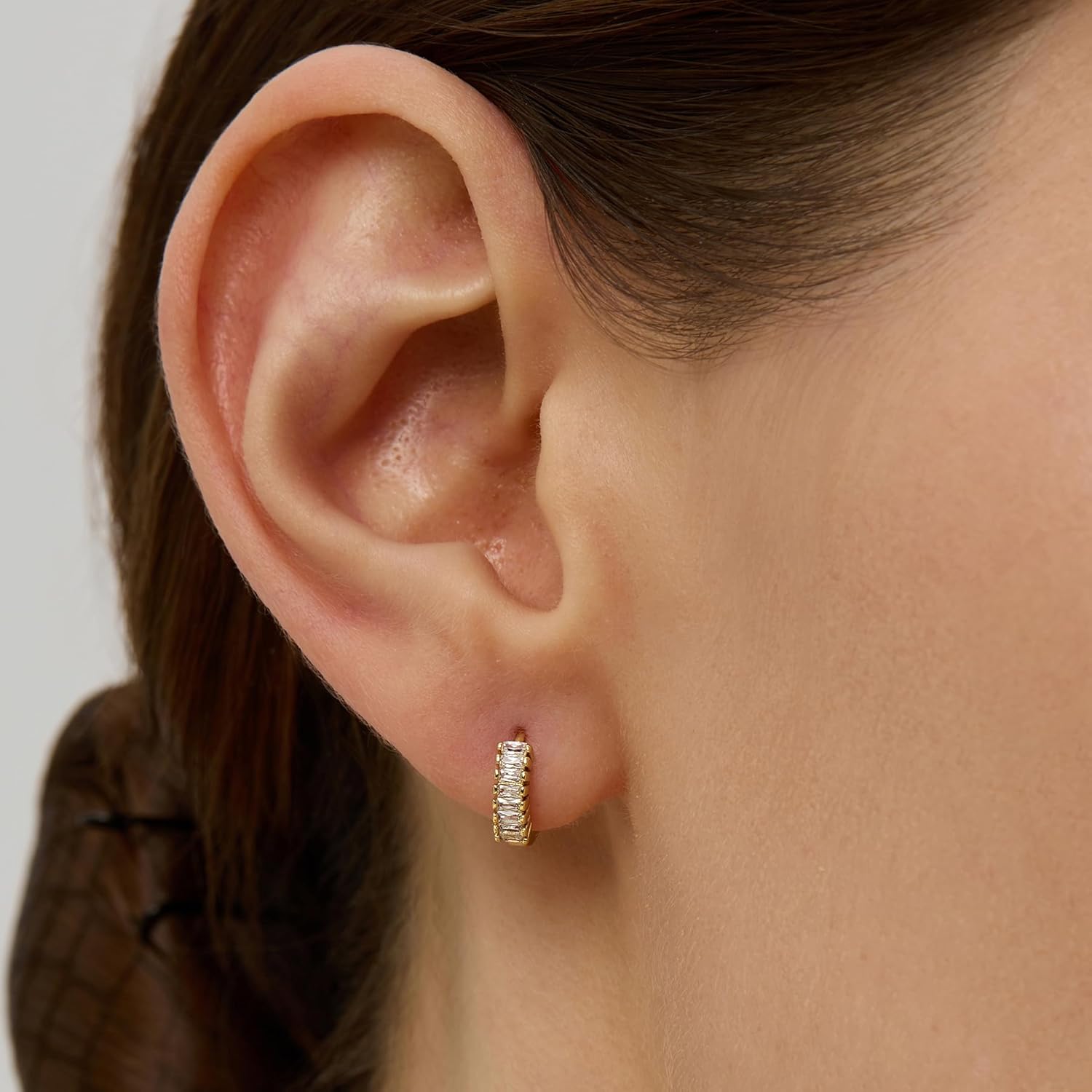 14K Gold Small Huggie Earrings for Girls,925 Sterling Silver Gold Hoops Earrings Trendy Chunky CZ Pin Earrings Jewelry Gifts for Girls - Image 2