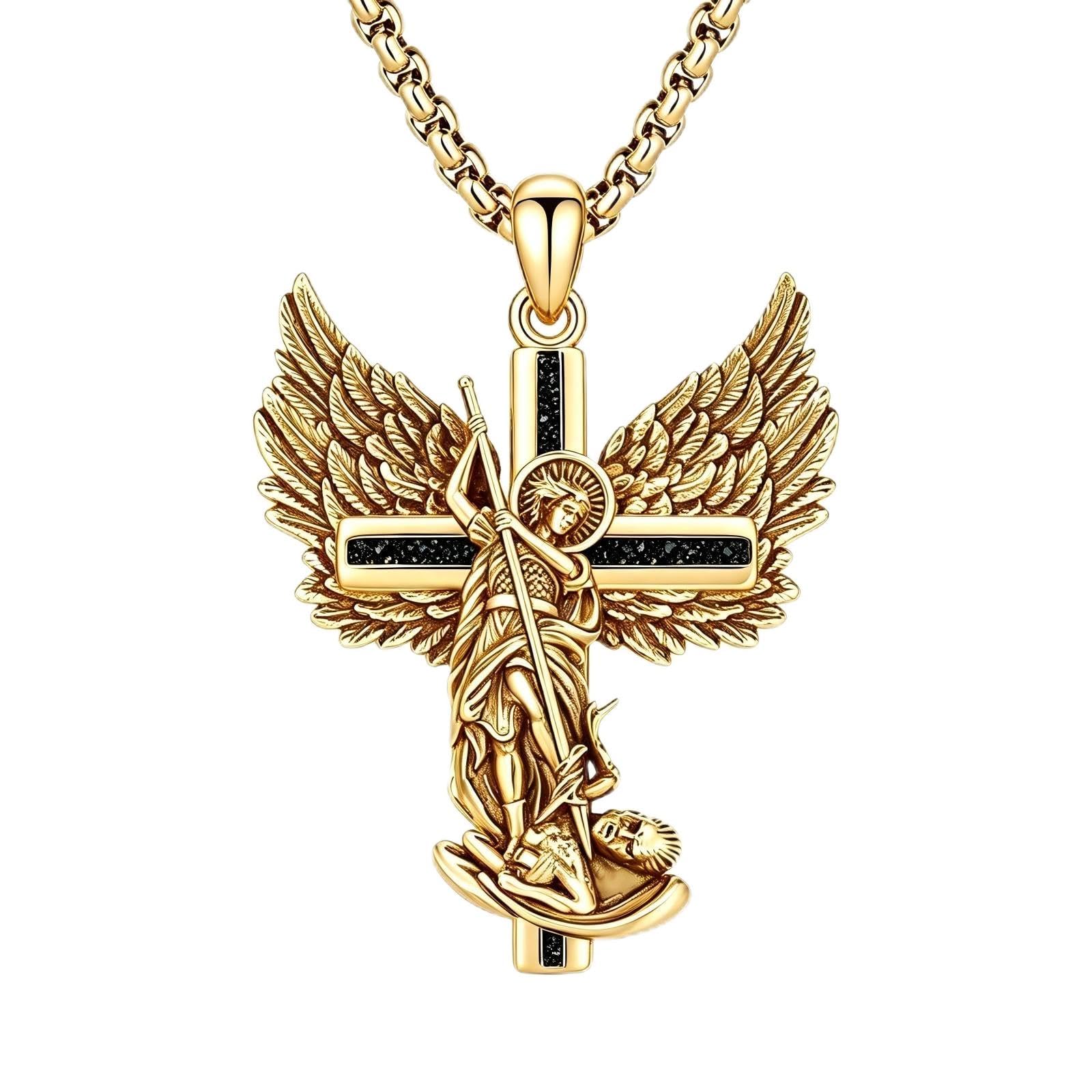 Collar de plata 925 Arcángel Miguel Cruz Joyería religiosa Amuleto