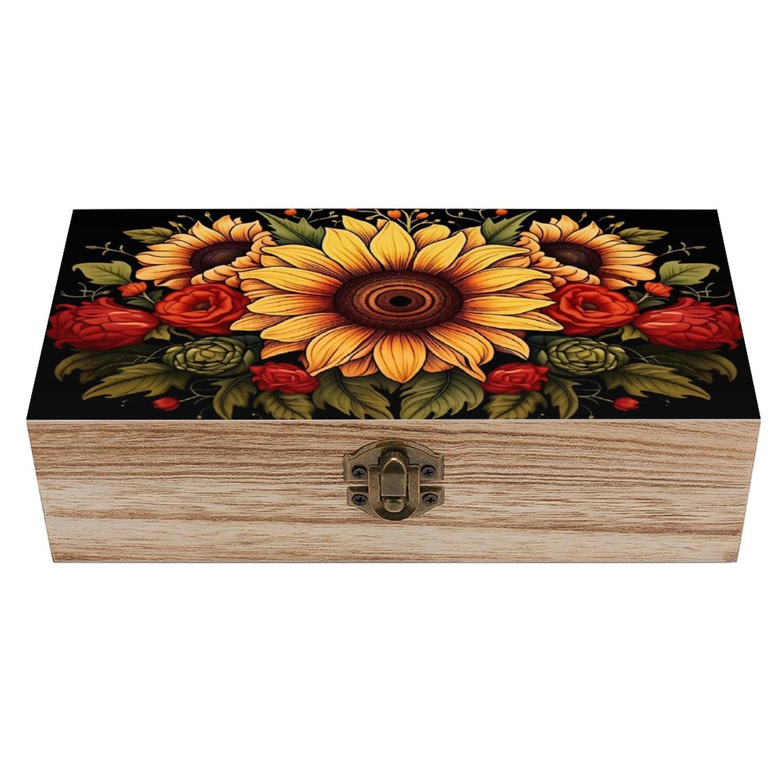 HLBSDM Vibrant Sunflower Vintage Wooden Keepsake Box with Hinged Lid And Locking Clasp, Decorative Storage Box for Jewelry, Trinkets And Small Accessories, Organizer for Home Or Wedding