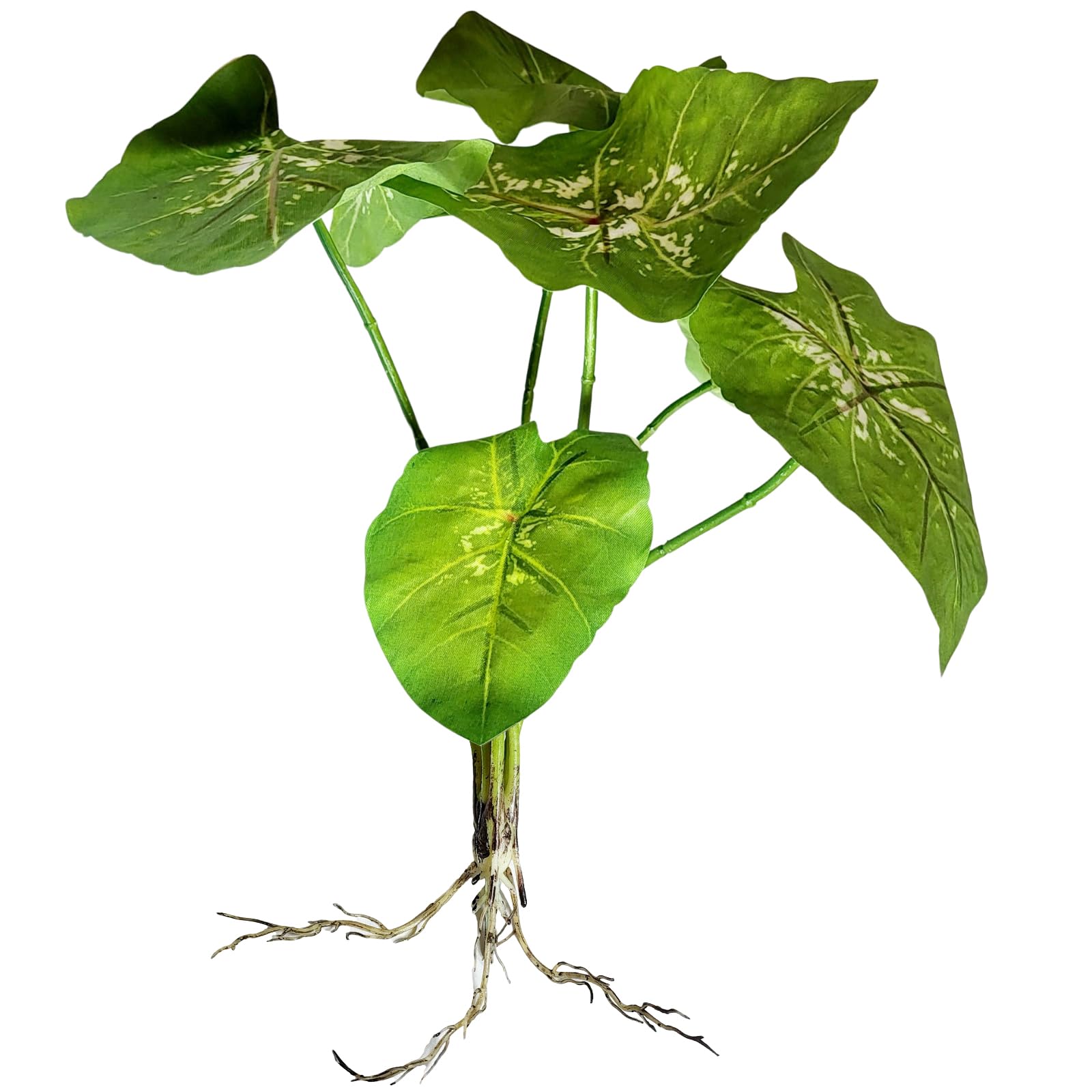 WY8 6 Heads Colourful Taro Leaves Bouquet 35cm - Artificial Palm Green Plant with Root Leaves, Plastic Fake Plant for Home, Garden, Wedding Decorations, Table Arrangements (Green & White Patches)