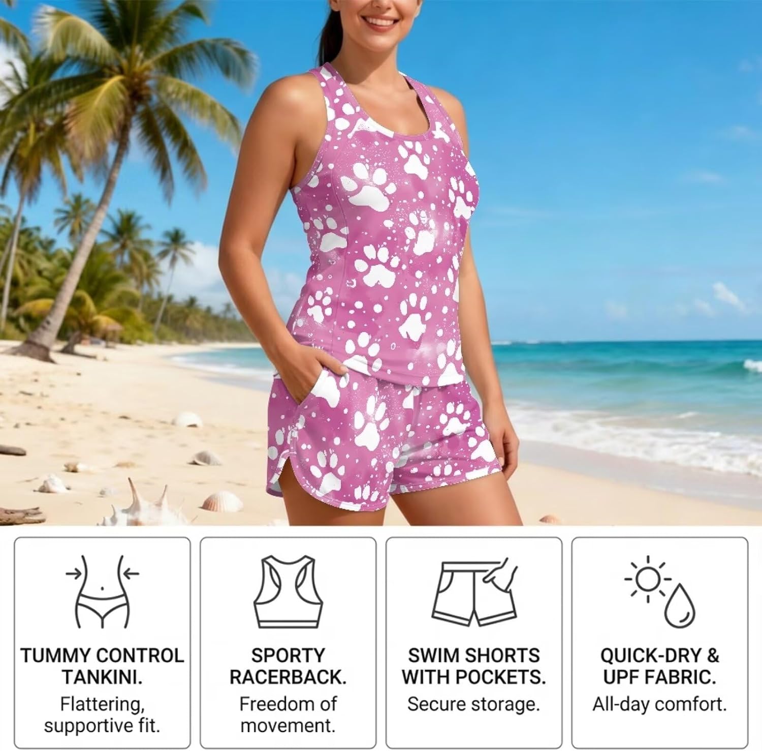 2 Piece Tankini Swimsuits for Women Athletic Bathing Suits Swim Tank Tops with Sports Shorts Bathing Suits S-6XL