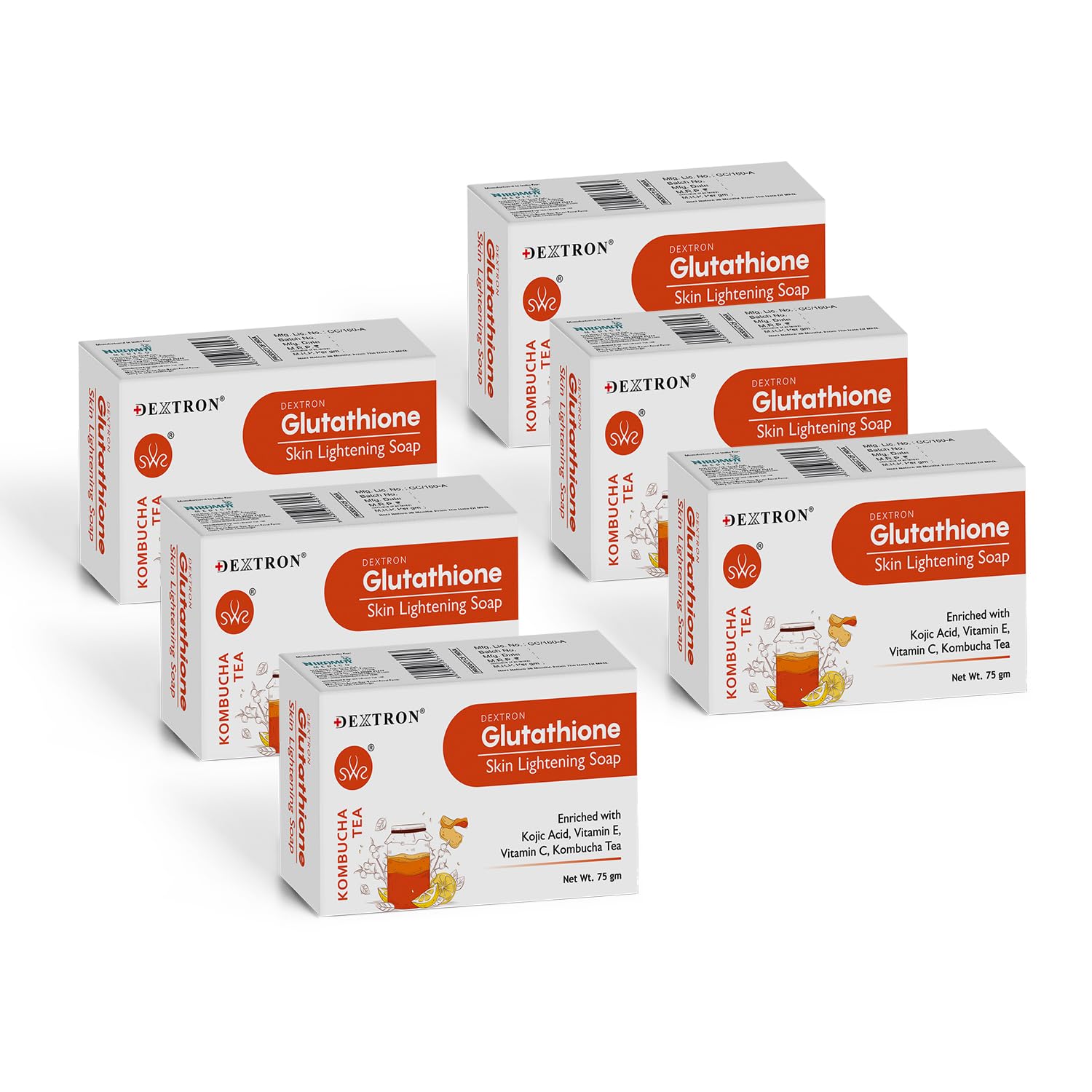 dextron glutathione skin lightening soap – Enriched With Kombucha Tea, Vitamin C & E For Radiant, Even-Toned Skin (PACK OF 6) Beauty Buy Dextron Set Of 6