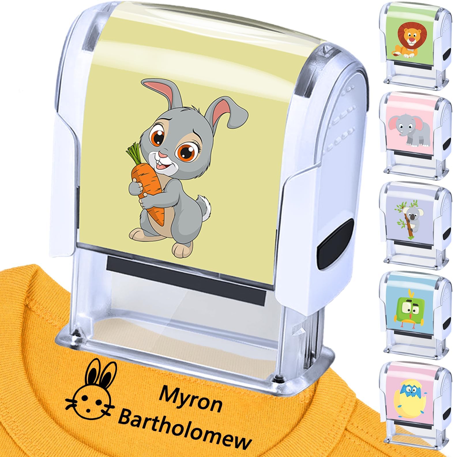 Personalised Name Stamp for Clothing Kids Custom Waterproof Clothes Stamp Customised Clothing Stamp Self-Inking with Name-6 Sticker Patterns