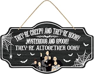 Funny Halloween Wood Door Sign, Addams Family Welcome Sign Front Door Bathroom Decorations, Spooky Halloween Wooden Hanging Sign Wall Decor, Creepy Halloween Party Decor Supplies