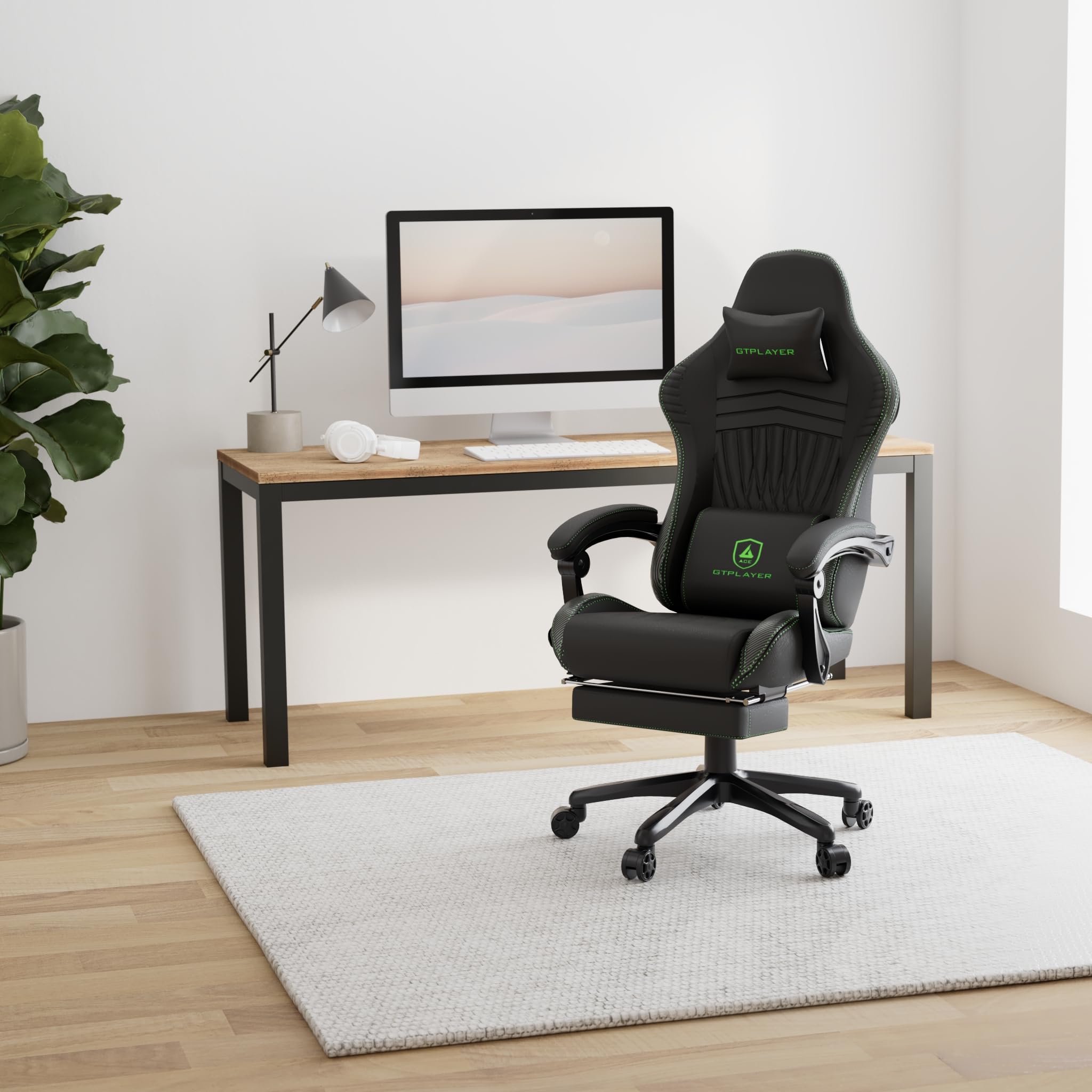 GTPLAYER Sedia Gaming Ergonomica con Poggiapiedi e Altoparlante Bluetooth Poltrona Ufficio Scrivania Sedie Girevole Musicale con Braccioli di Collegamento
