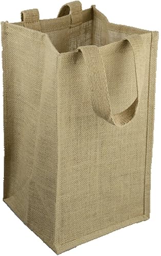 Miniatura 2 de Yute arpillera 4 botellas portador de vino reutilizables yute bolsas de vino con divisores (1)