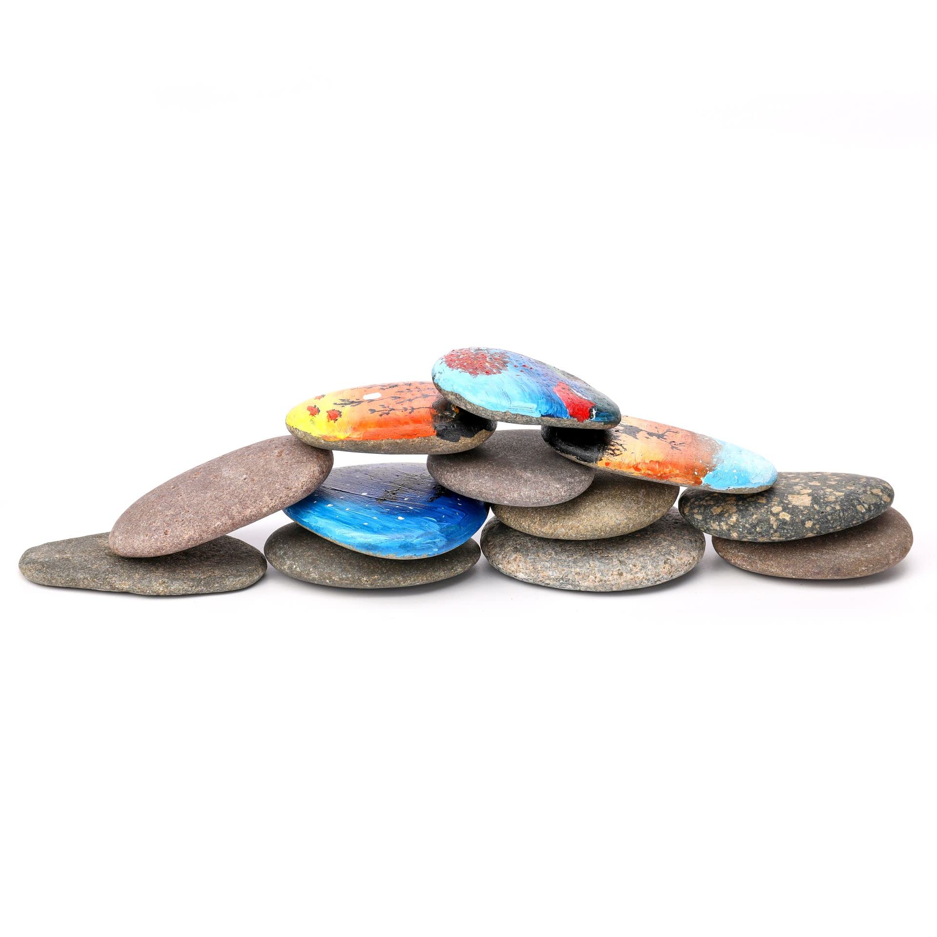 ShoppeWatch Galets a Peindre | Lot de 12 Pierres Plate Decoratif | Decoratif Naturel Cailloux Jardin Exterieur | Artisanat Taille de 5 à 8 cm PS10