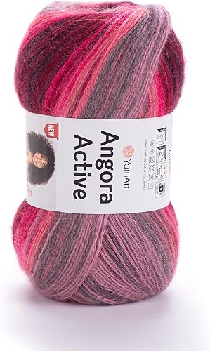 Miniatura 10 de 1 madeja YarnArt Angora Active Knitting Yarn, 25% mohair 75% acrílico, 100 g (3,5 oz), 1,640.4 ft (546 yd), peso del hilo 0 encaje, jaspeado, 851