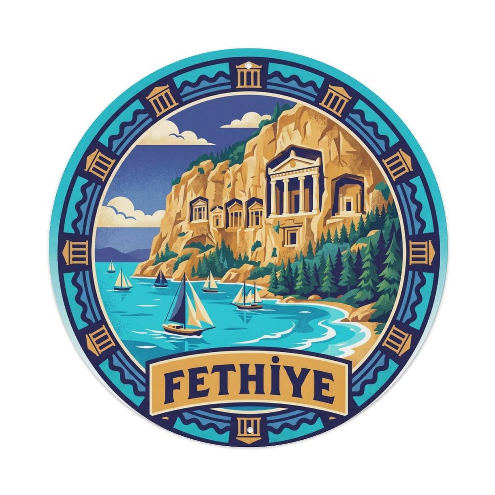 Fethiye Lycian Tombs Travel Turkey Classic Graphic Metal Tin Sign