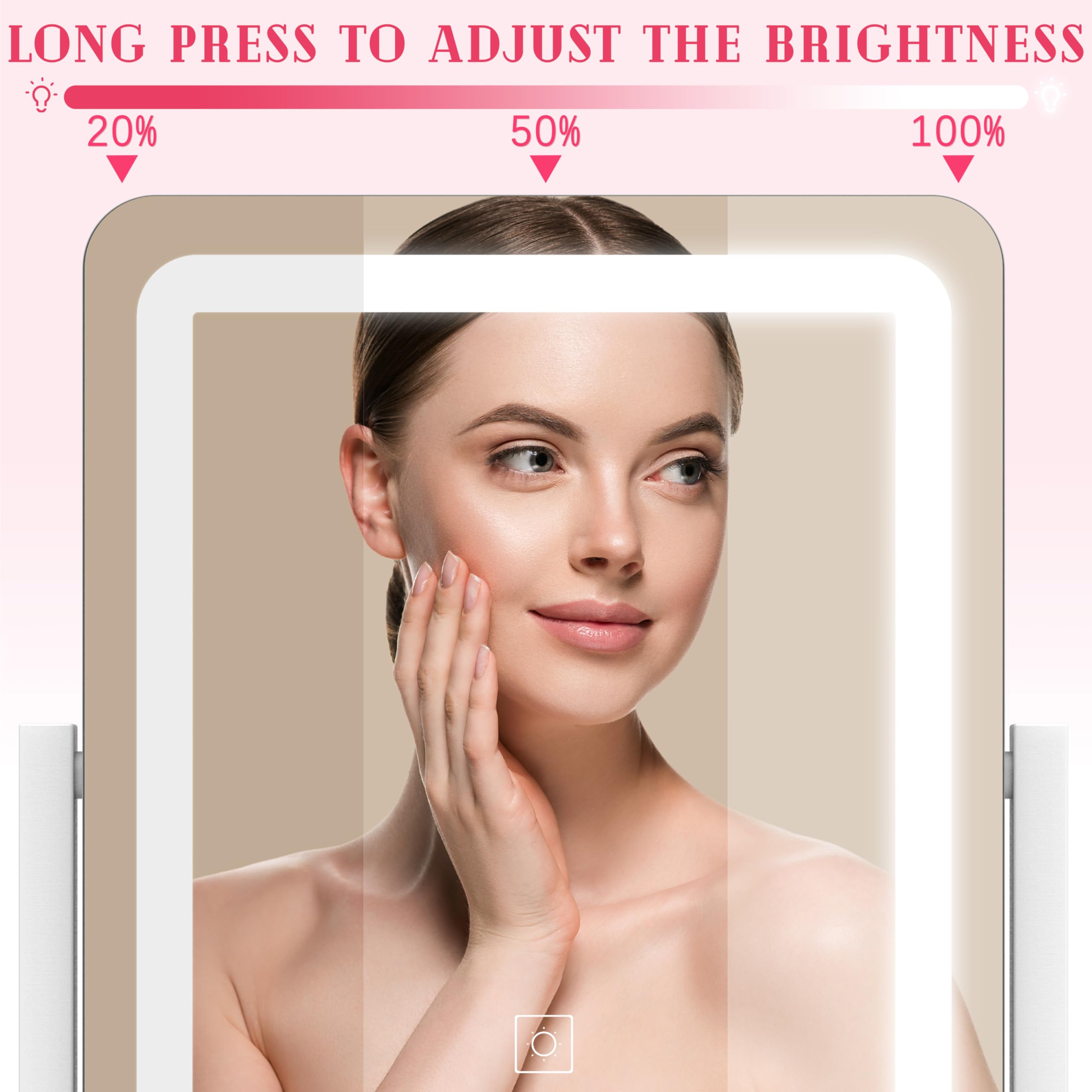 ROLOVE Kosmetikspiegel mit Lichtern, 32,6 x 38,1 cm, LED-Make-up-Spiegel, beleuchteter Make-up-Spiegel mit Lichtern, Smart-Touch-Steuerung, dimmbar, 3 Modi, beleuchteter Spiegel für Schminktisch,