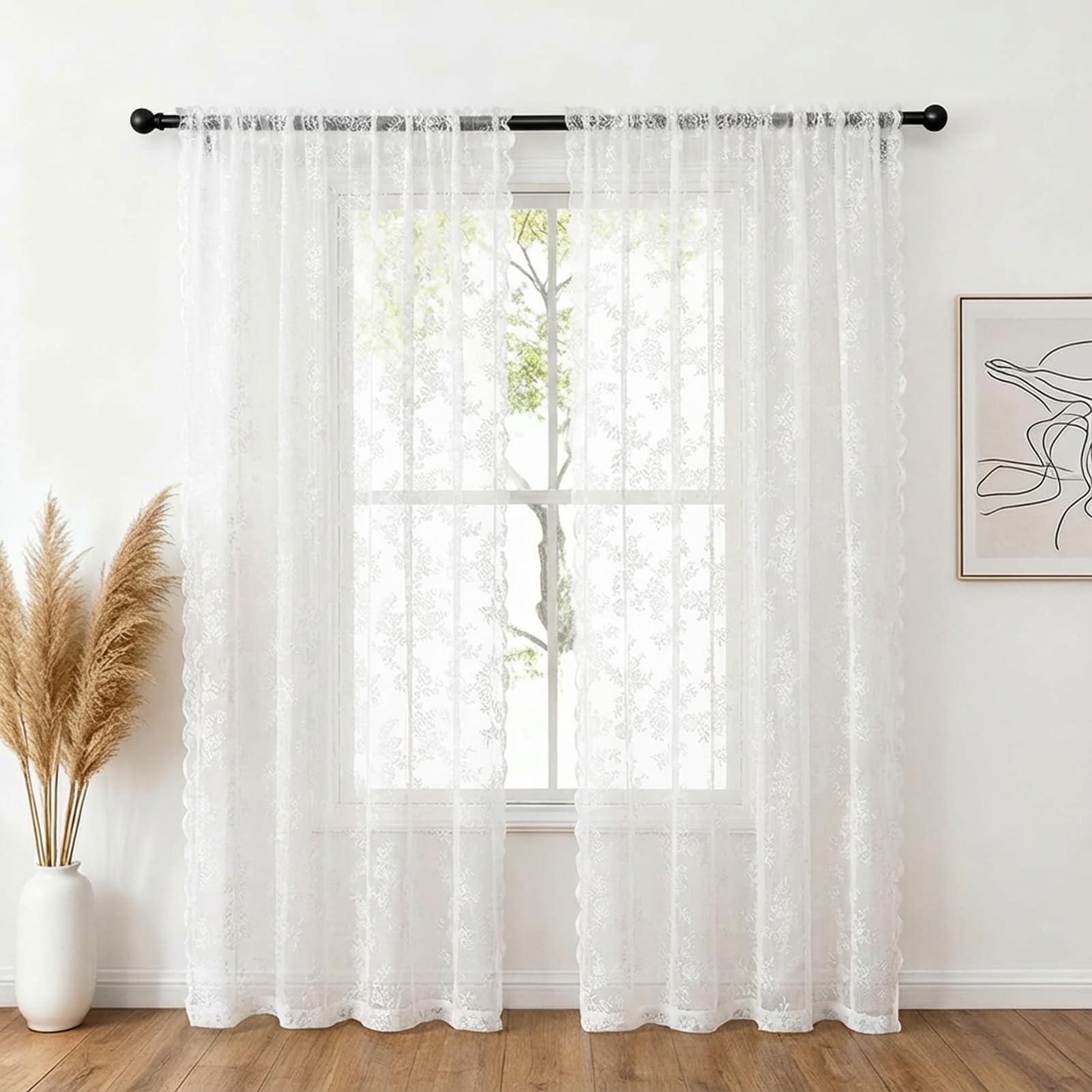 Lot de 2 rideaux en voile en dentelle 243 cm pour salon