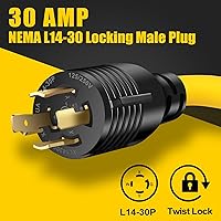 Vista 3 de LAZMUMI Cable adaptador de generador RV de 4 clavijas de 30 amperios con mango de agarre, bloqueo giratorio L14-30P macho a TT-30R hembra