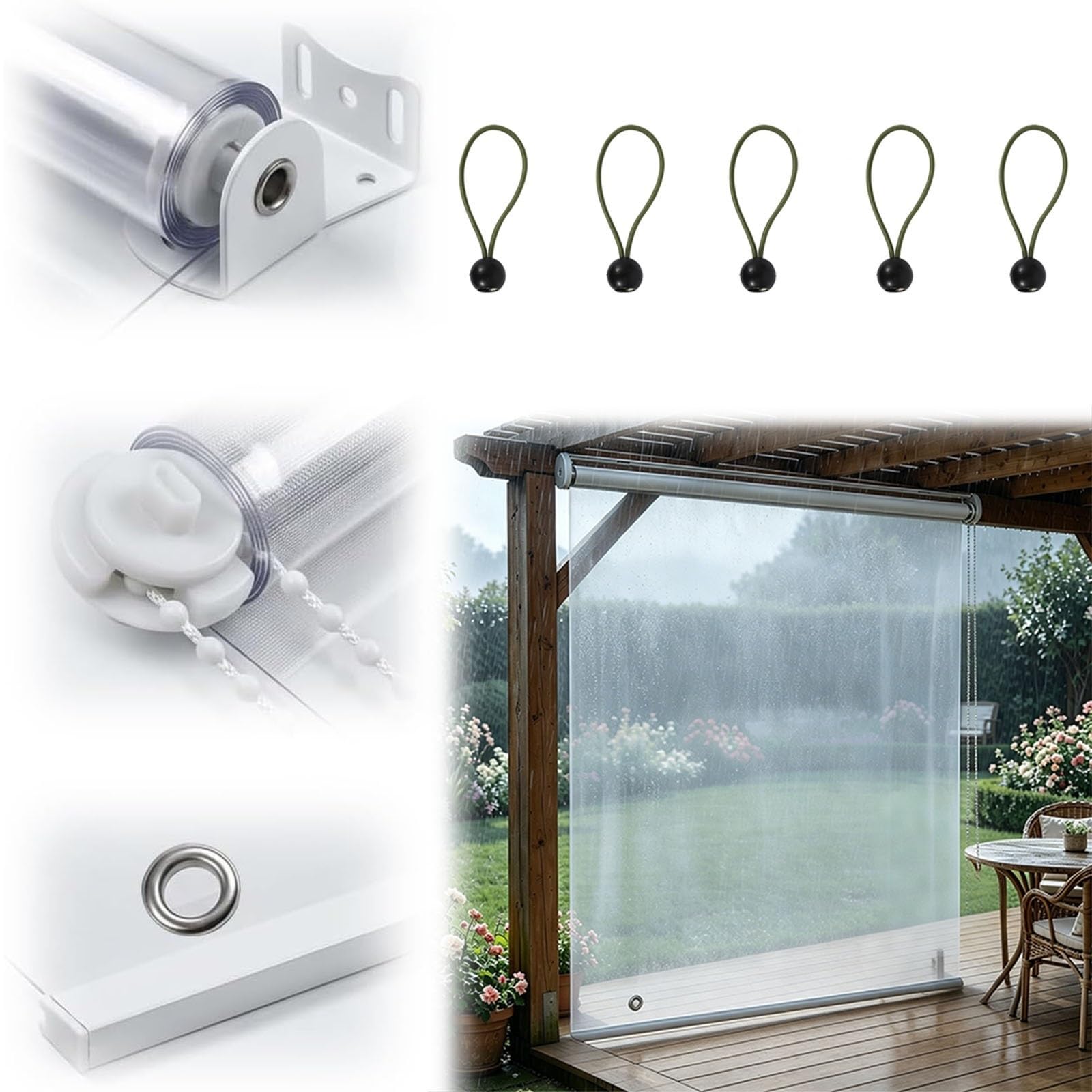 Générique Volets Roulants Exterieur PVC Transparent, Store Enrouleur Pergola Coupe Vent Étanche, Rideau de Séparation Facile à Enrouler Gazebo Balcon Porche Mural ou Plafond(B140xH210cm)