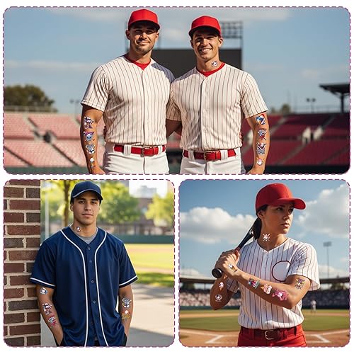 Miniatura 4 de Tatuajes temporales con temática de béisbol – Más de 200 decoraciones de fiesta de cumpleaños de béisbol, regalos de calcomanías de tatuaje con