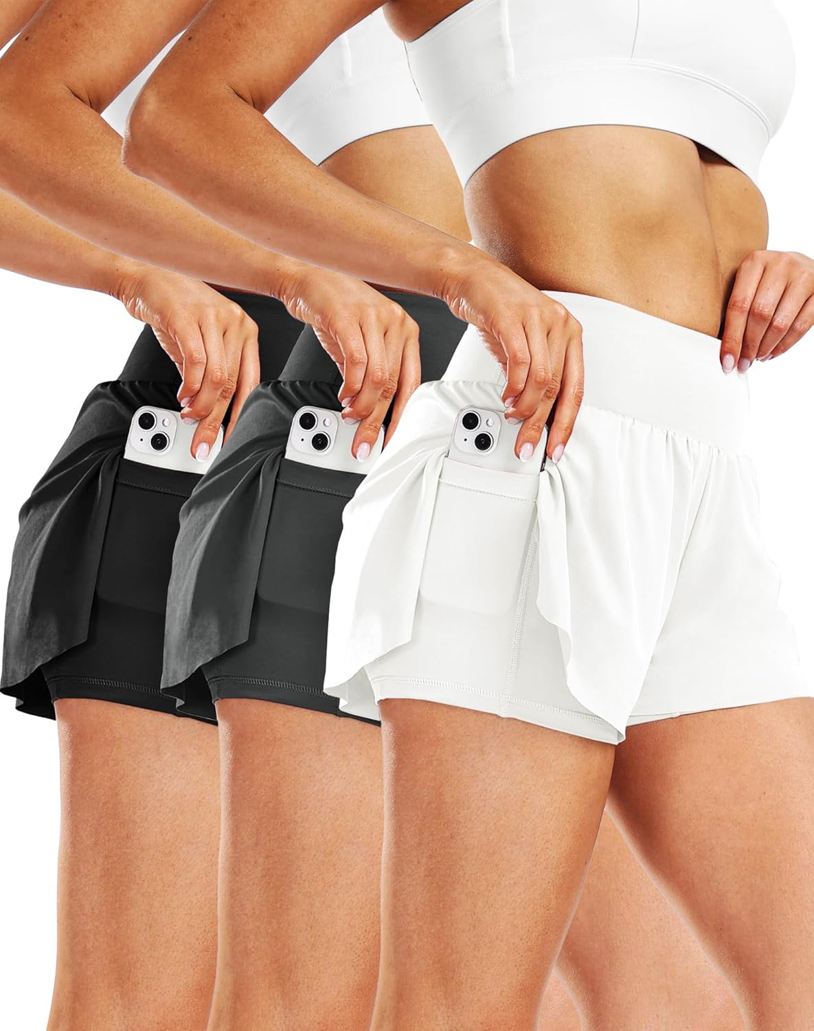 CADMUS 2 in 1 Women's Spandex Athletic Shorts Gym Yoga Shorts Pockets