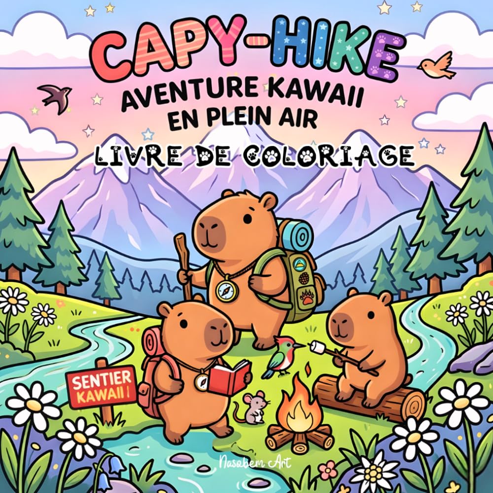 CAPY HIKE – Aventure kawaii en plein air – Livre de coloriage avec des capybaras: Plus de 40 scènes de randonnée, camping et nature à colorier pour se détendre