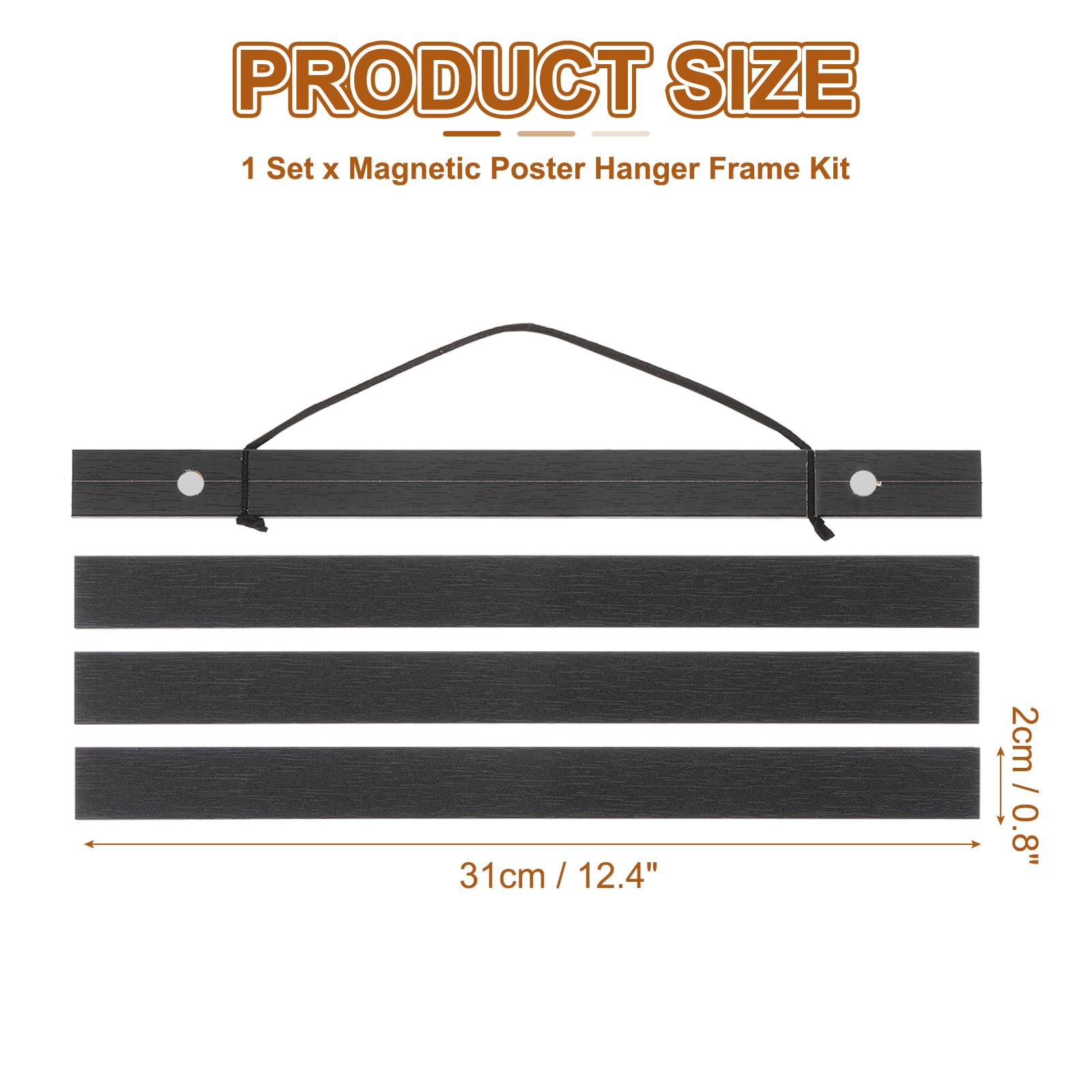 PATIKIL 1 Set Magnetic Poster Hanger Frame 12 Inch Wooden Magnet Picture Hangers Frames Wide Hanging Kit for Photos Pictures - Image 2