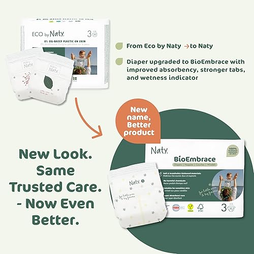 Miniatura 4 de Naty BioEmbrace - Pañales para bebé, talla 3 (9-20 libras), 100% a base de plantas Suavidad a base de plantas, dermatológicamente probados, súper
