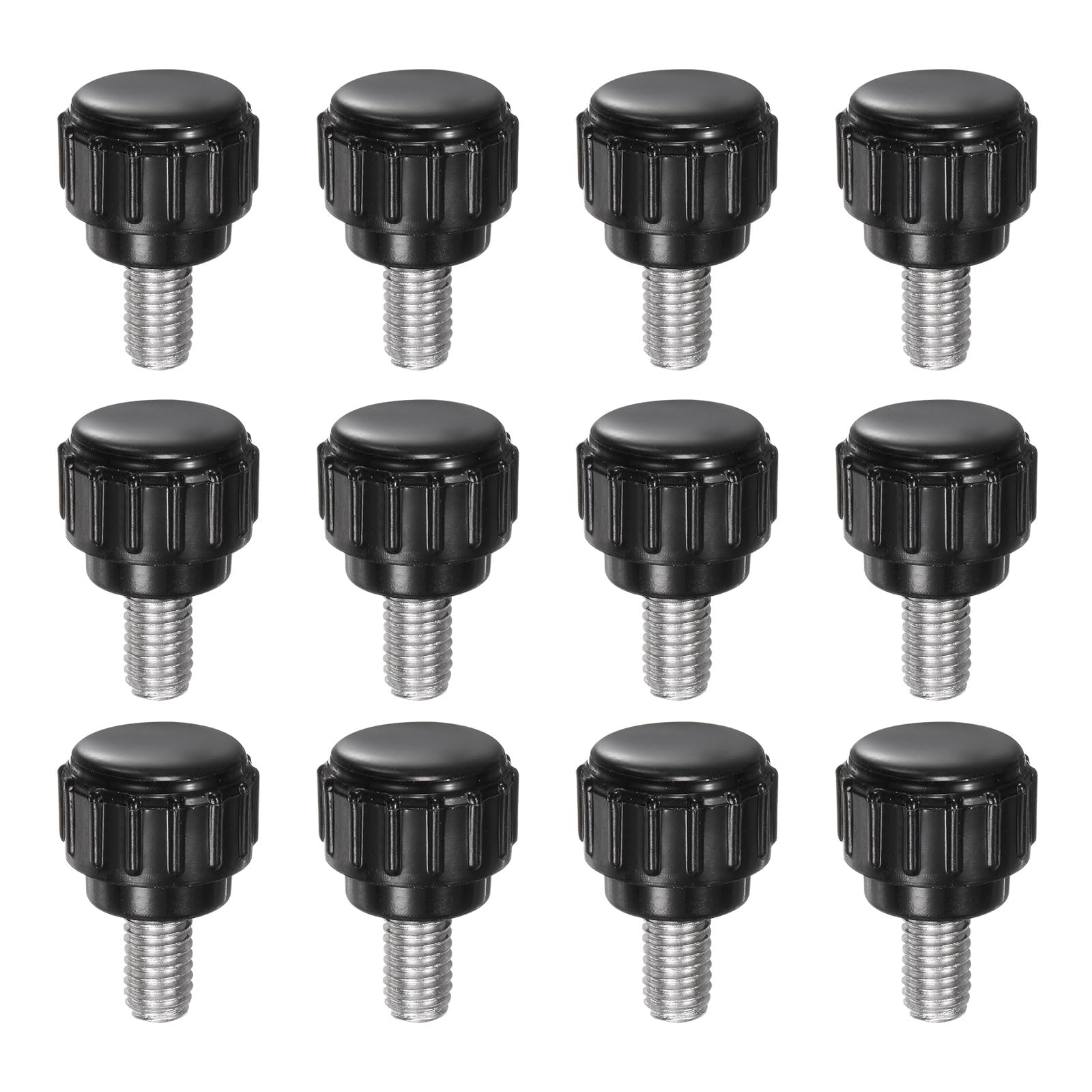 uxcell 12pcs Knurled Clamping Knobs M5 x 8mm Metric 304 Stainless Steel Male Thread Thumb Screw on Type 14mm Plastic Round Head Threaded Hand Bolt Stud Knobs Black