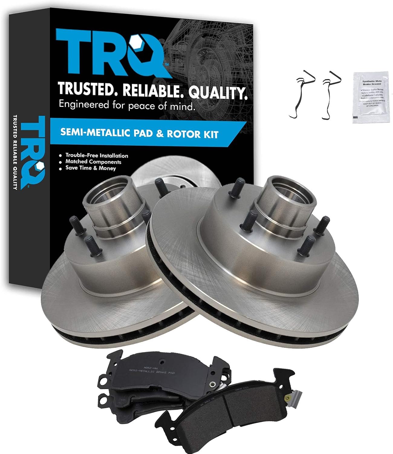 TRQ Front Disc Rotor & Brake Pad Set Kit Compatible with Chevrolet Pontiac GM
