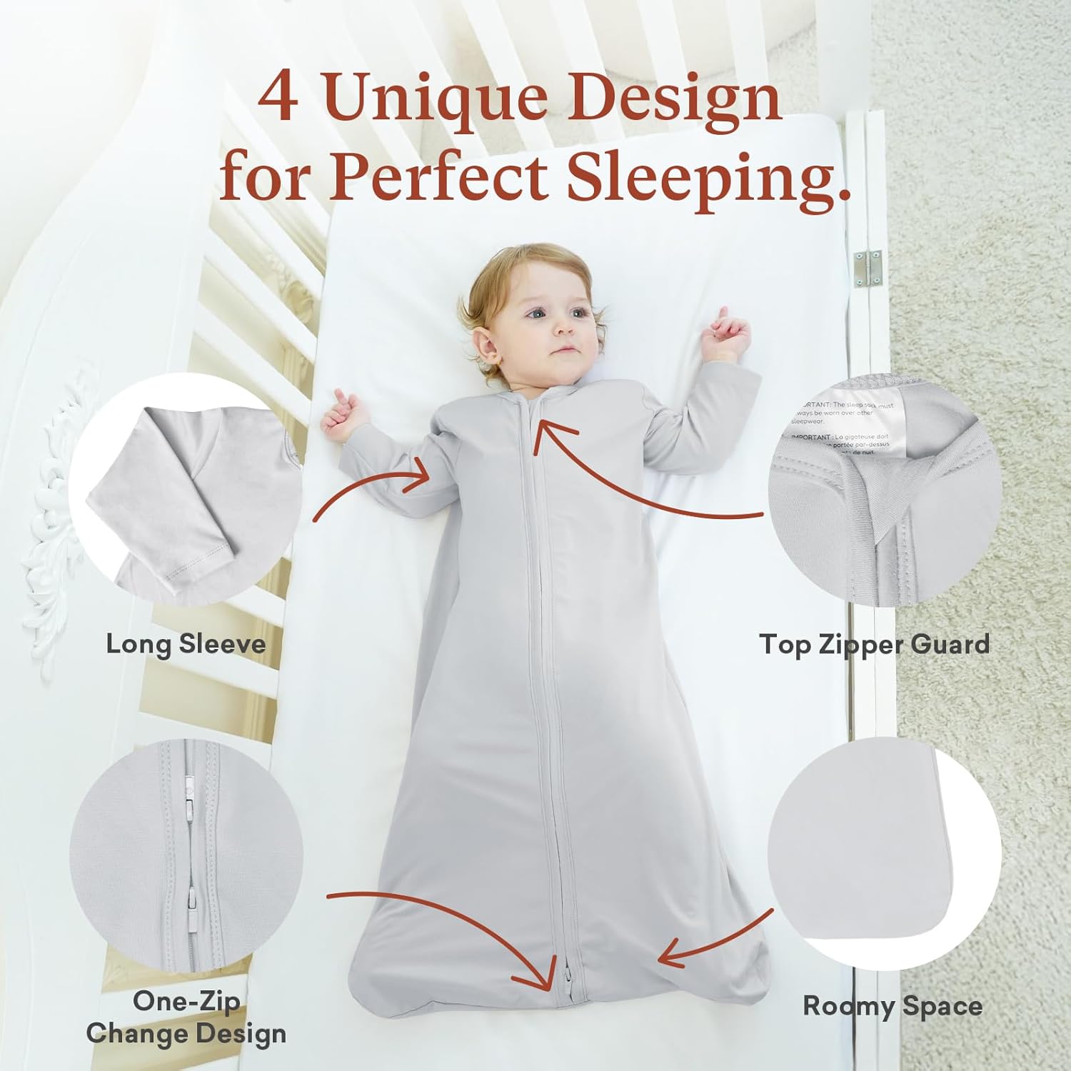 2-Pack Lightweight Long Sleeve Baby Sleep Sack Wearable Blanket, 0.5 TOG Sleeping Bag for Babies - Image 2