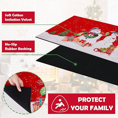 Miniatura 6 de ASPMIZ Alfombra de pasillo de Navidad, tapete de invierno con respaldo de goma antideslizante, tapete cómodo para piso de árbol de Navidad, tapete