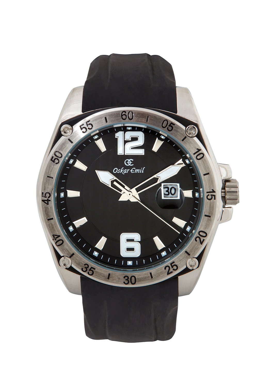 Oskar-Emil Classic Sports Design Cayenne Men's Quartz Watch with Black Dial Analogue Display and Black Silicone Strap