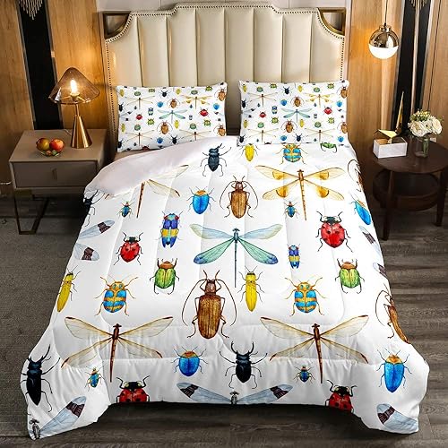 Miniatura 2 de Edredón de plumón de libélula, juego de edredón de insectos de mariquita tamaño individual para niños, niñas y adolescentes, edredón de cama con
