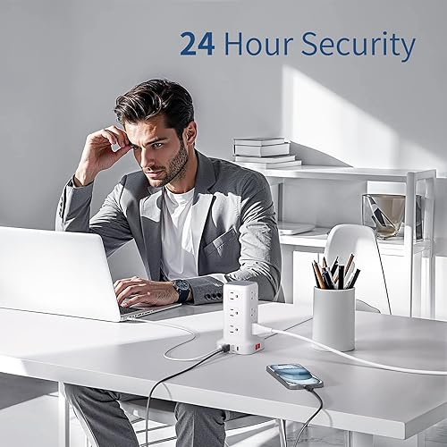 Miniatura 7 de Regleta protectora de sobretensiones de 6.5 pies, torre de regleta de alimentación con 4 puertos USB (1 USB C), cable de extensión con 12 tomas de