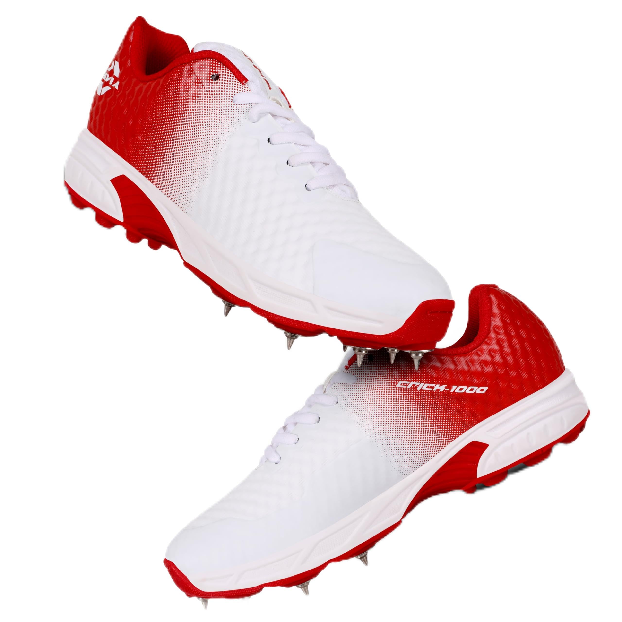 NIVIA Crick-1000 Cricket Shoes for Men| Mesh & TPU Upper| Cushioned Molded PU Insole| Durable Phylon & Rubber Outsole with Front Metal Spikes | High-Performance Cricket, Batting & Sports Footwear (White/Red) UK-09 (B0BDLLKZNQ) Amazon Price History, Amazon Price Tracker