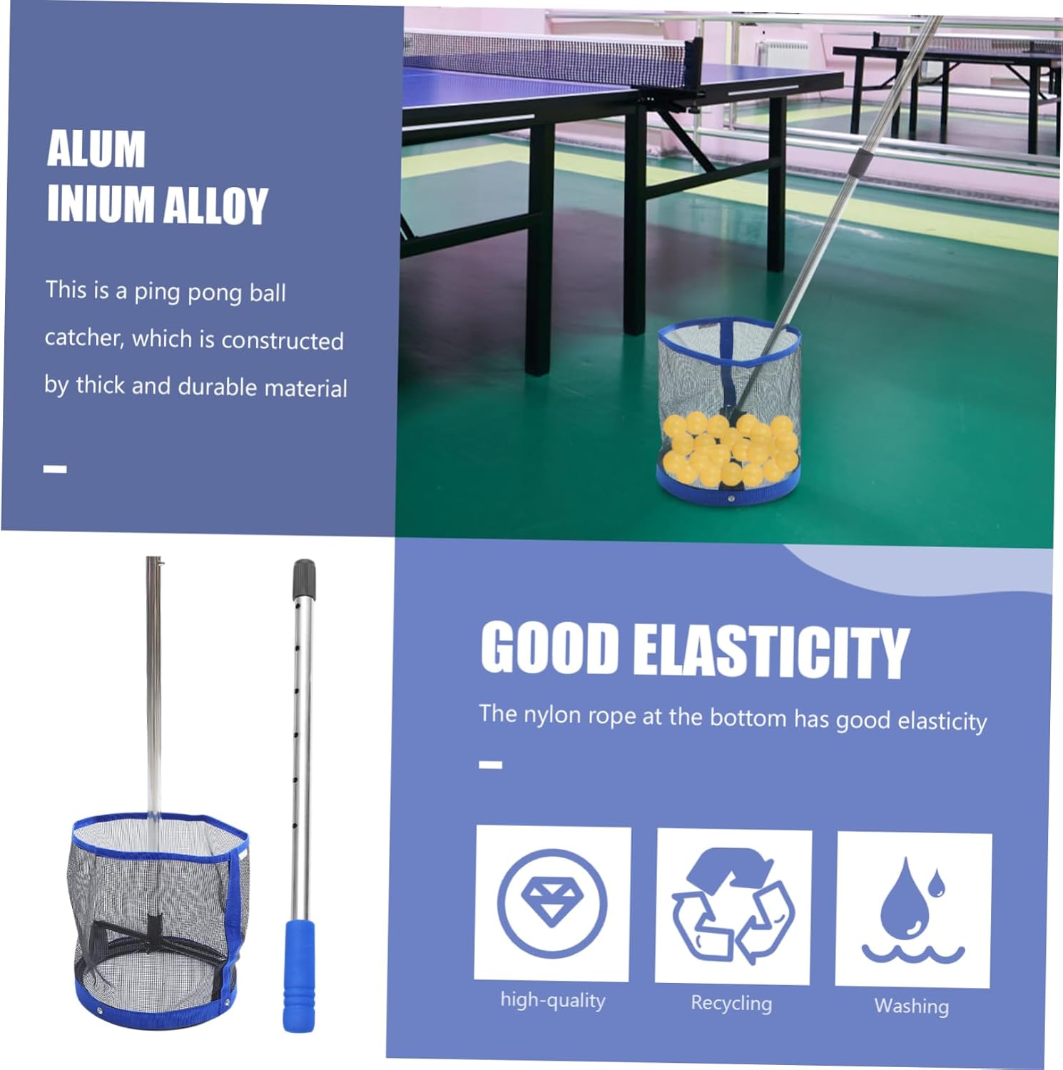 Table Tennis Ball Storage Net Pong Ball Retriever Adjustable Rod for Neatly Organizing