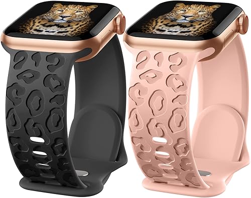 Correas grabadas de leopardo compatibles con Apple Watch Band de 1.614 in, 1.575 in, 1.496 in, 1.929 in, 1.772 in, 1.732 in, 1.654 in, correa