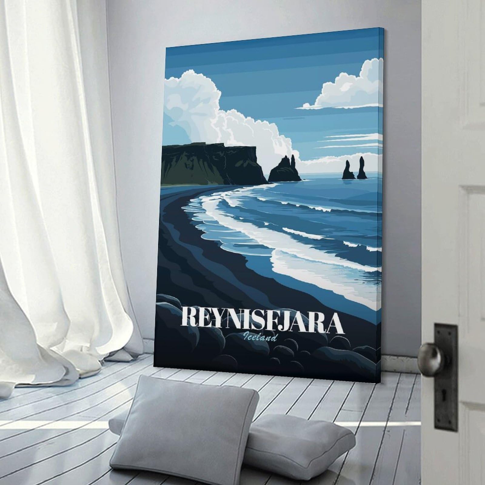 Junmoney Frame-Style-15 Reynisfjara Iceland Travel Poster Canvas Wall Art 20X30inch(50X75cm), For Workspace Walls, Study Corners Or Bedrooms, Wall Art That Adds Style To Work Areas