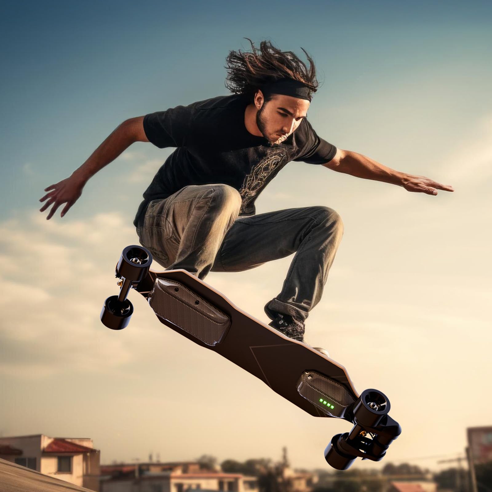 Skateboard électrique pour adultes et adolescents - Moteur 1800 W 4 modes de vitesse - Télécommande avec OLED avec écran - Noir