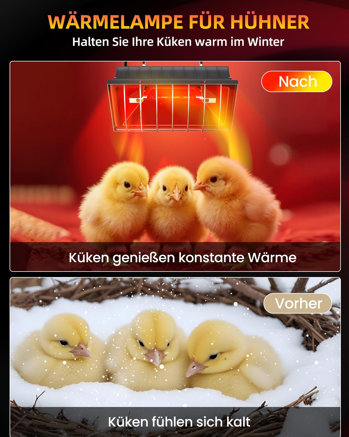 GlowUp Rotlichtlampe Wärmelampe für Küken 275W, Enthält 1x 175W Infrarot Heizlampen, Geflügel-Wärmelampe Hühnerstall für Hühnchenbrüter, Welpen, Enten, Schweine, Lämmer (Grau)