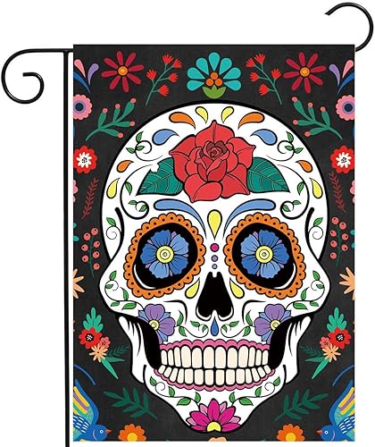 Allenjoy Bandera de jardín con el Día de los Muertos para exteriores, vertical, mexicana, fiesta, día de los muertos, pancartas para casa, césped, disponible en Yaxa Peru