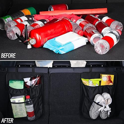 Miniatura 3 de HZEL Organizador de maletero de automóvil, bolsa de almacenamiento colgante para asiento trasero del vehículo con bolsa de red, accesorios
