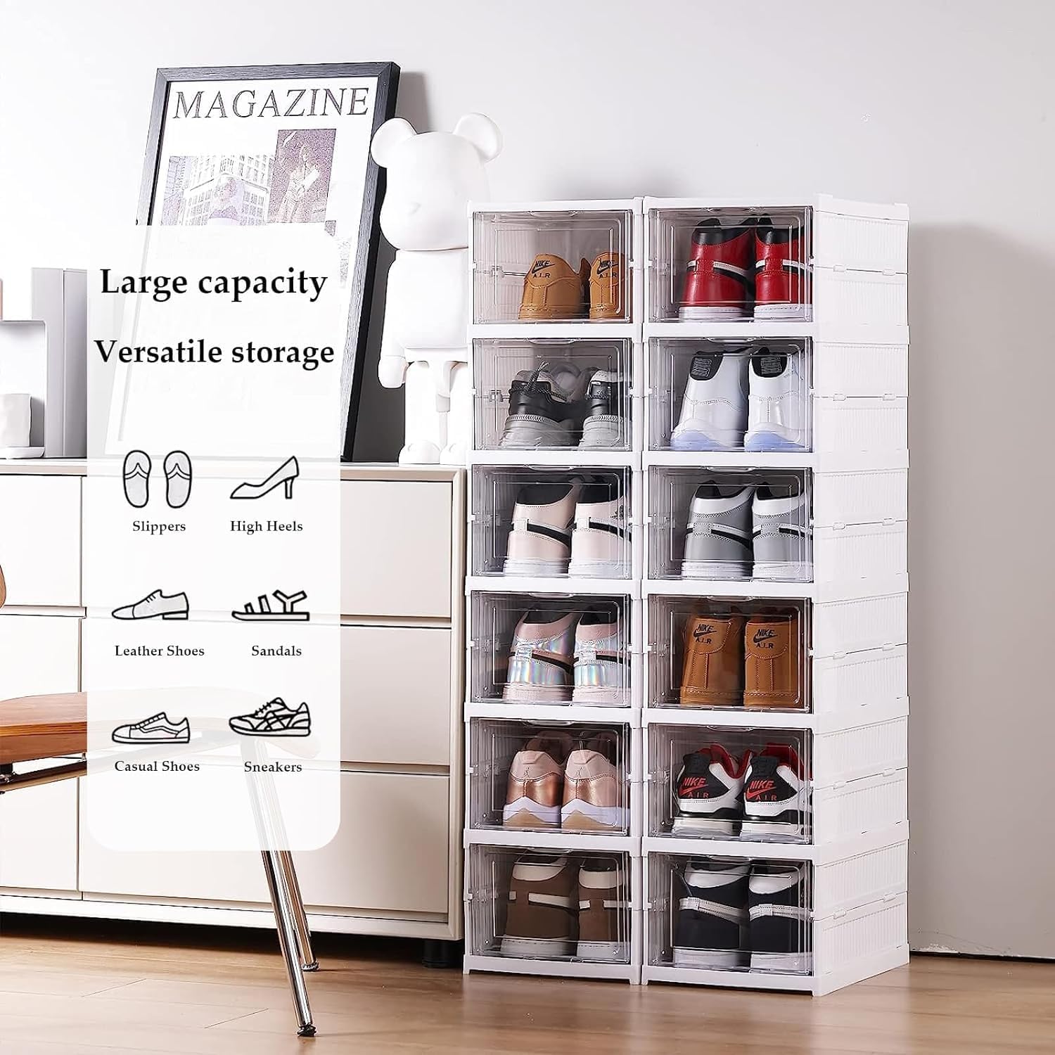 ZENZERO®- SCARPIERA PIEGHEVOLE a 6 Ripiani Trasparente - Dimensioni 105x25,5x34,5 cm - Scatola Contenitore Portascarpe Organizzatore Scarpiera Shoe Box (1#)