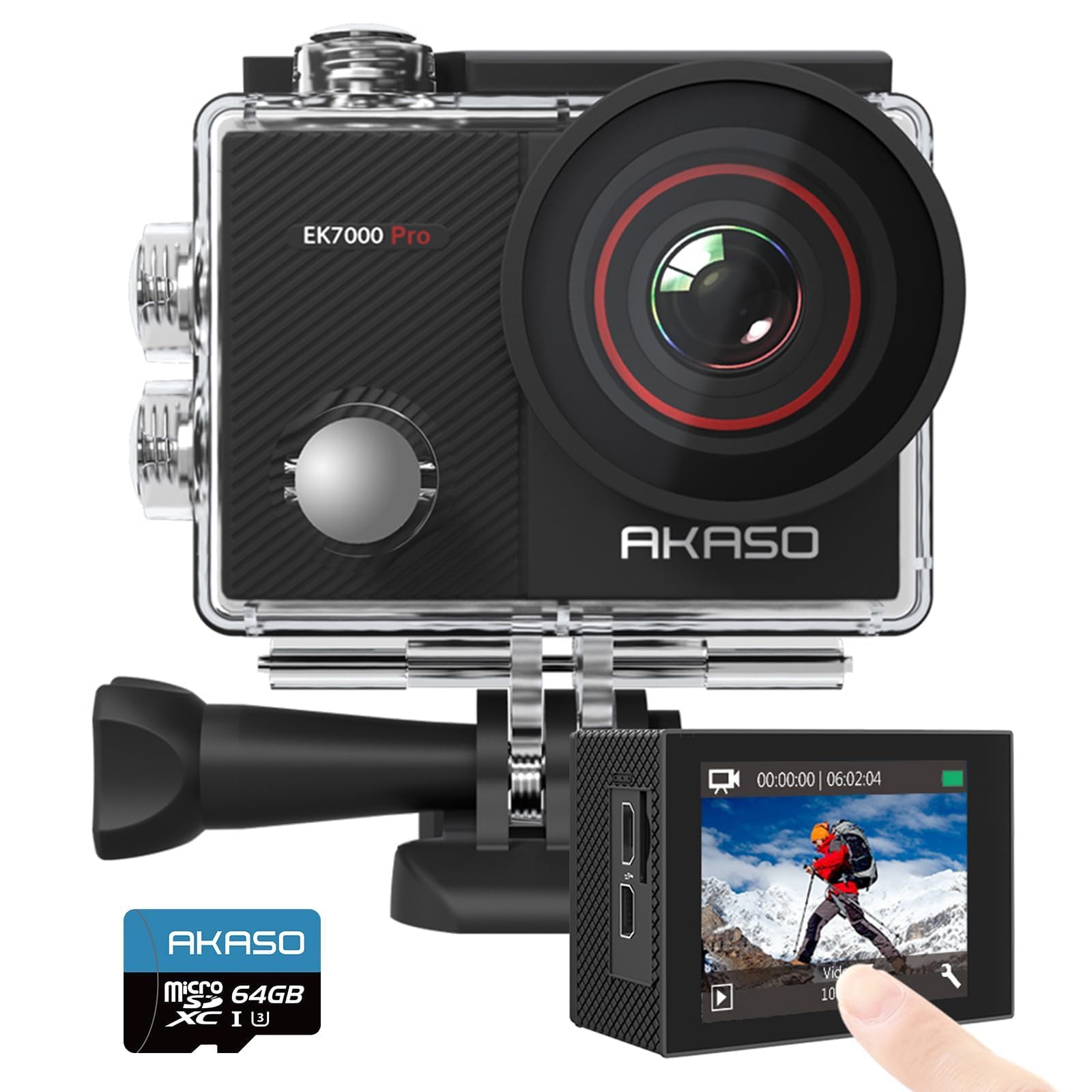 AKASO EK7000 Pro 4K Action Camera con scheda di memoria microSDXC da 64 GB
