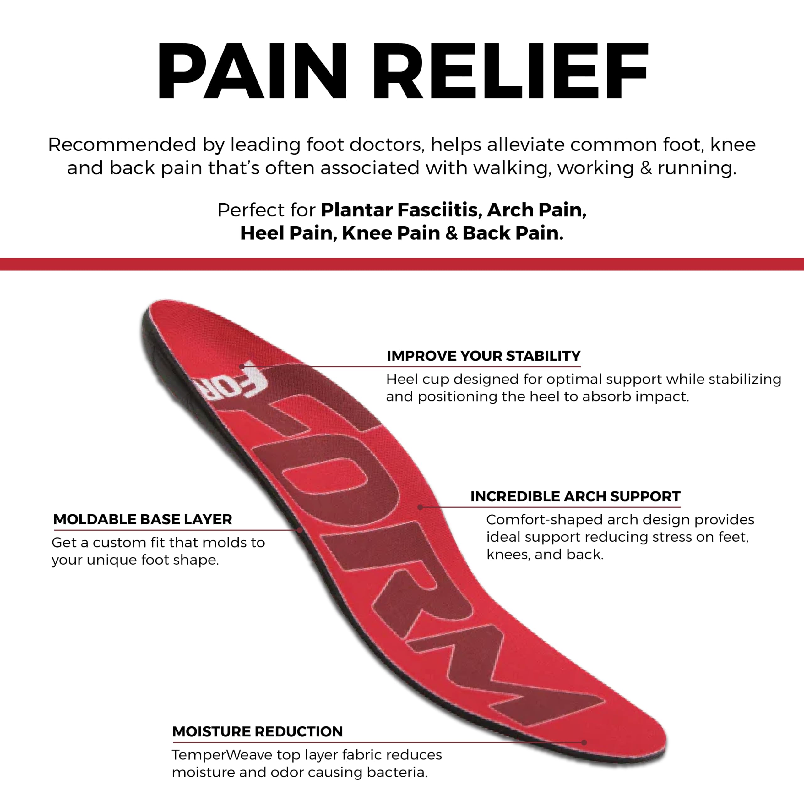 FORM Premium Insoles Narrow | Red (Men's 8-8.5, Women's 9.5-10)