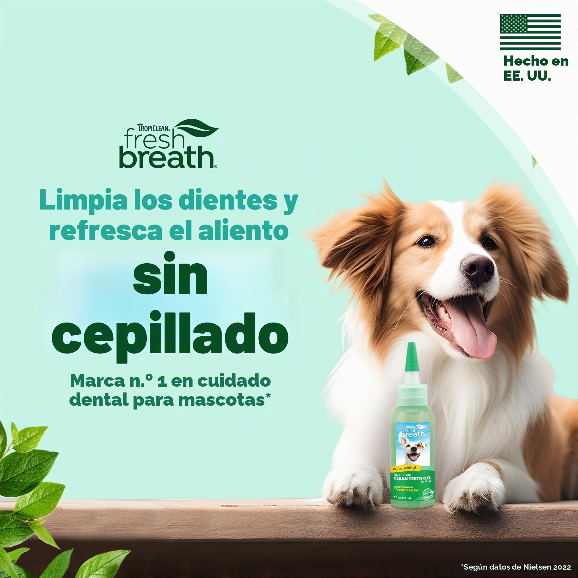 Fresh Breath by TropiClean - Gel de Cuidado Bucal para Perros, Mascotas, Gatos - Sin Cepillado - Ayuda a Eliminar la Placa, el Sarro y la Enfermedad Gingival - Original - 59 ml
