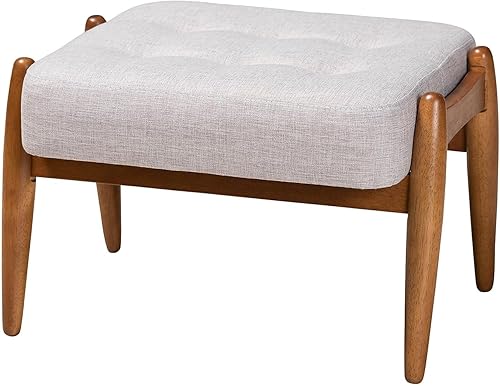 Baxton Studio Jeanine Japandi - Reposapiés otomano de madera con acabado de color beige grisáceo y marrón nogal