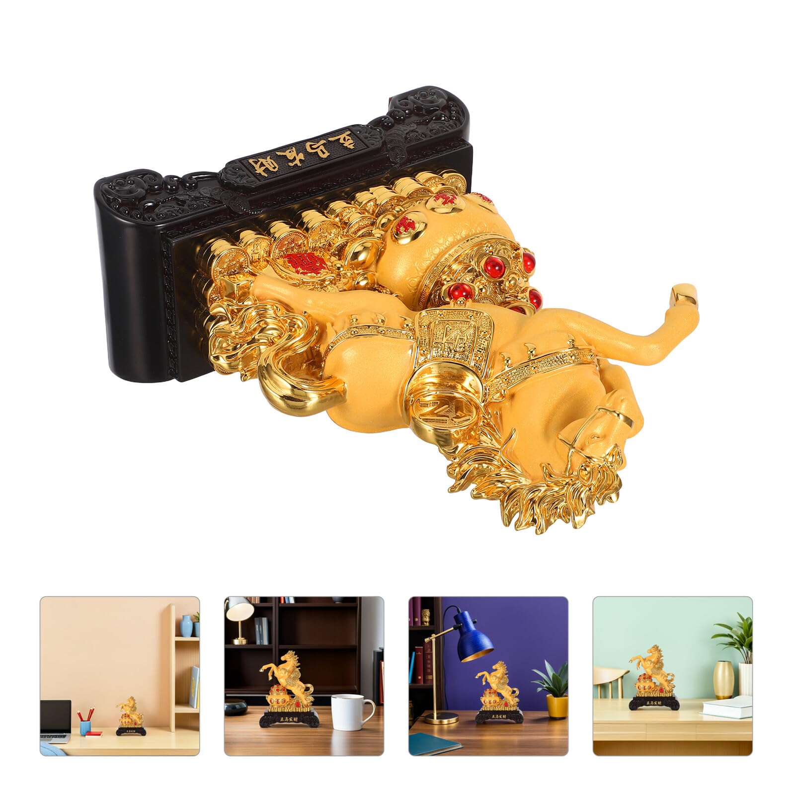 Pferdeskulptur aus Kunstharz im Feng Shui Stil Elegante Goldene Pferdefigur für Wohnzimmer und Büro Platzsparendes Design zum Chinesischen Neujahr 2026