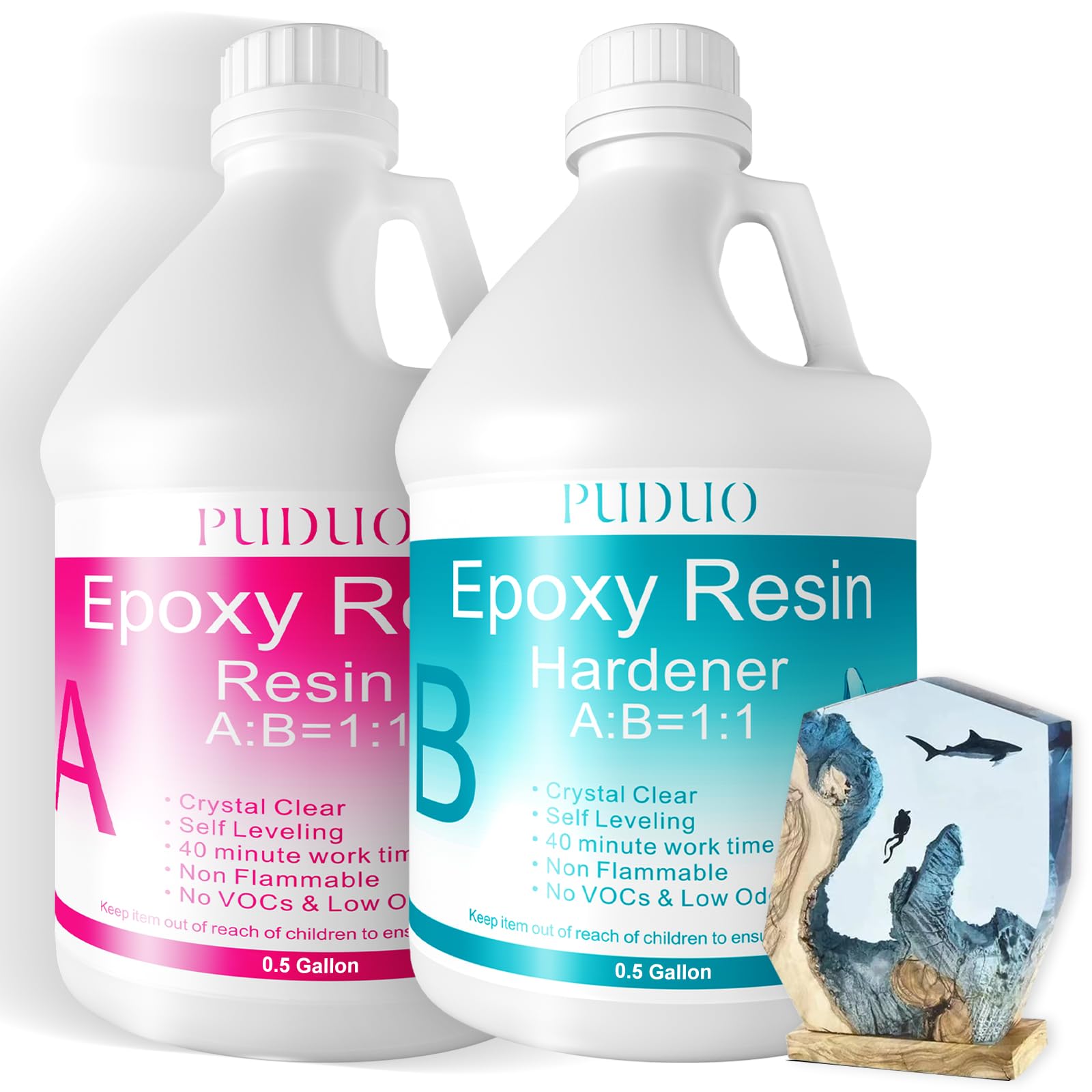 Epoxy Resin Crystal Clear Art 1 Gallon with Pump Kit for Coating, Casting, Art, Jewelry, Tabletop, Bar Top, Live Edge Tables, Fast Curing 2 Part Epoxy Kit(0.5Gal Resin and 0.5Gal Hardener)