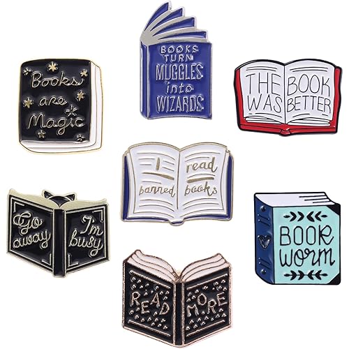 Cartoon Books Enamel Pins with Storage Gift Bag, Magic Book Badges Cute Collar Brooch Decorative Lapel Pins for Backpack Clothing Learning Graduation Gifts for Teacher Student Readers Book Lovers