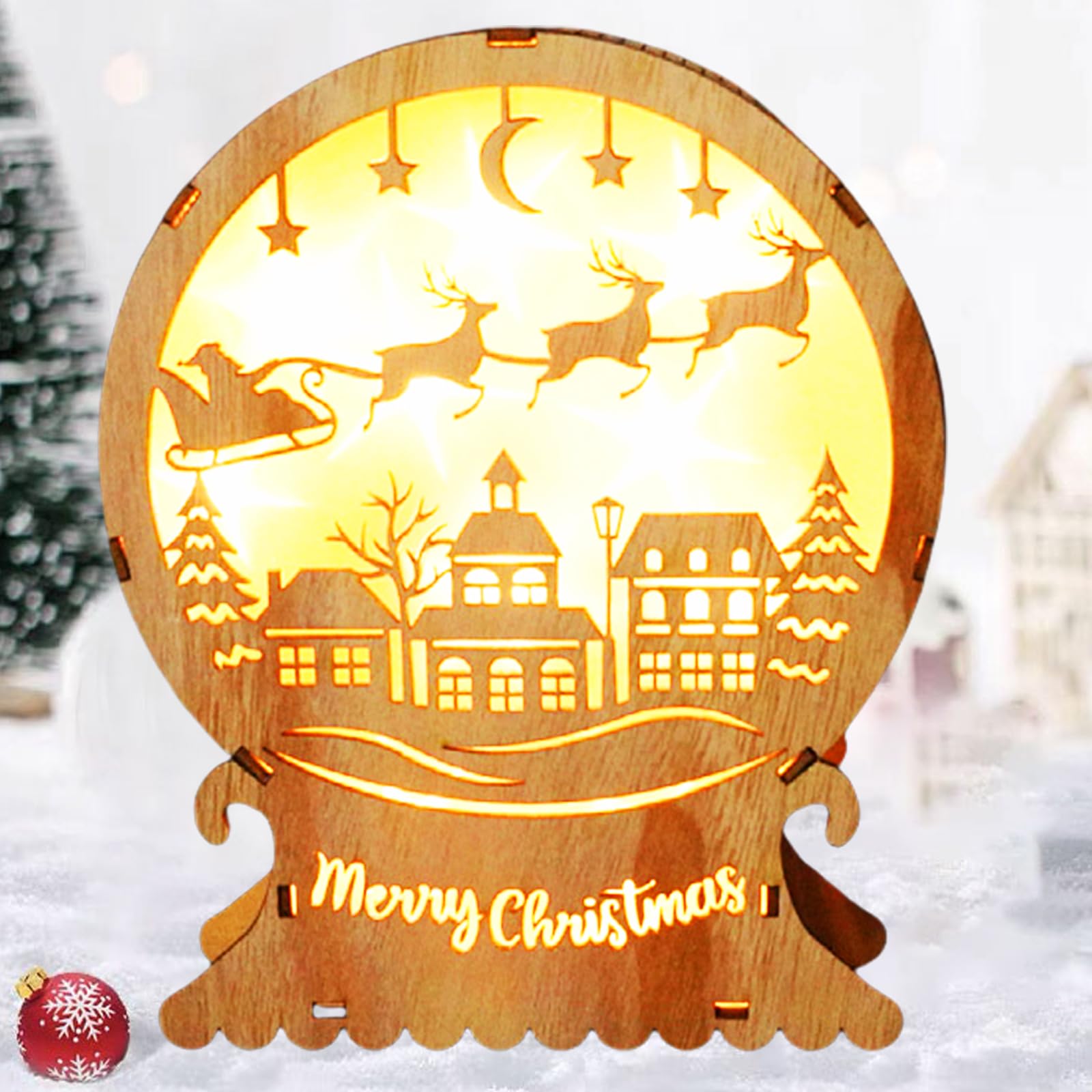 GOEDCH Luces Navideñas LED de Madera: Luces Nocturnas Navideñas de Madera, Adornos Navideños LED luz de Madera, Ciervos Navideños luces Navideñas de Madera, para Decoración de Mesa, Regalos para Niños