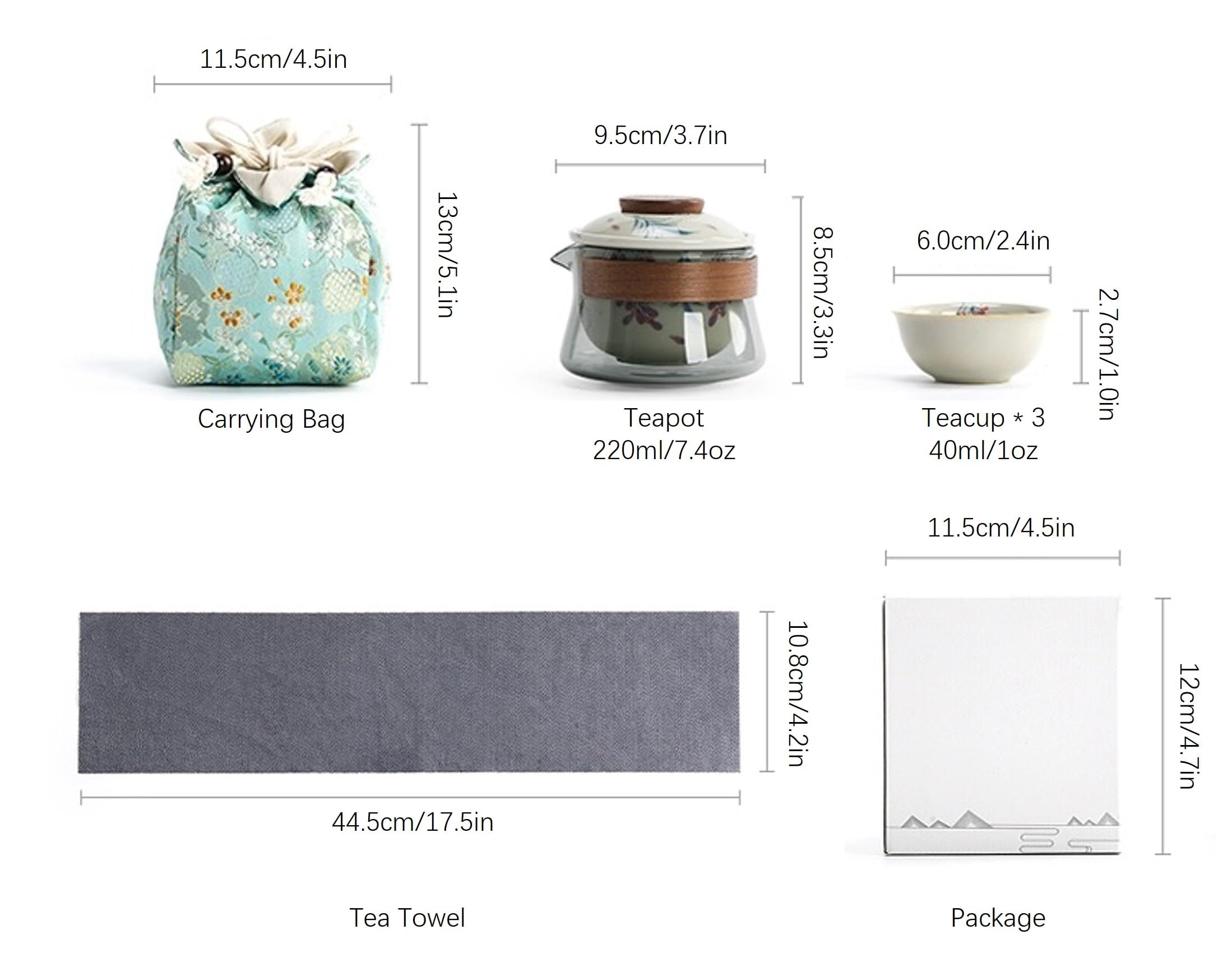 Przenośny zestaw do herbaty o tematyce kwiatowej, 1 ceramiczny czajniczek i 3 mini kubki, prezent na herbatę dla miłośników herbaty (Lotus)