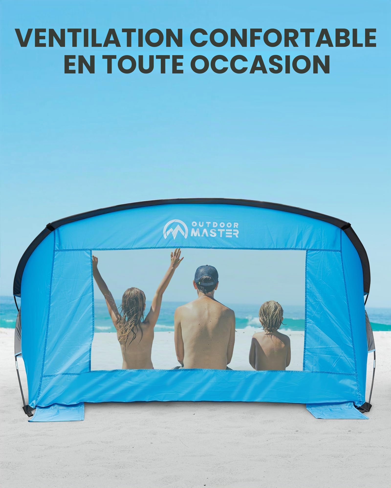 OutdoorMaster Tente de Plage pour 3 à 4 Personnes – Installation Facile et Portable – Pare-Soleil de Plage avec Protection UV UPF 50+ – Fenêtre de Toit Amovible – Taille familiale